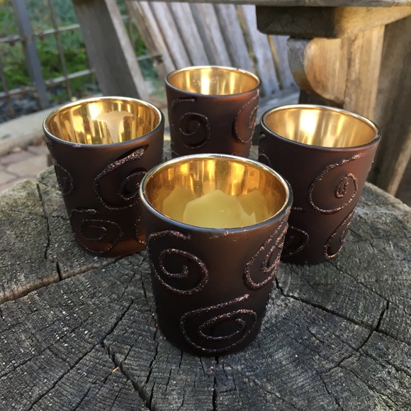 GORGEOUS Copper Glass Candle Holders set of 4 - Picture 5 of 7